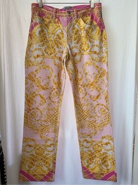 Vintage Versace Rosa Barocco Pink and Gold Print Jeans sz 42 (US 6)